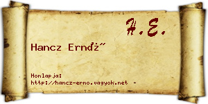 Hancz Ernő névjegykártya